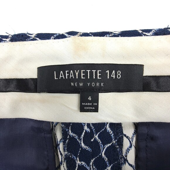 LAFAYETTE 148 Tailored Slim Leg Mid Rise Trouser Dress Pant Navy Print Womens 4 - Picture 7 of 8